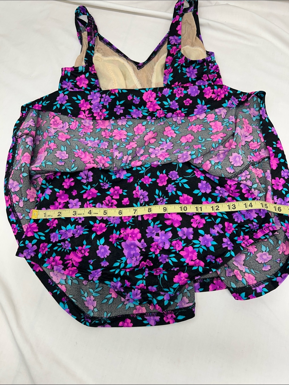 Maxine of Hollywood Black Floral One-Piece Swimsuit Swim Dress Size 14 - Picture 7 of 10